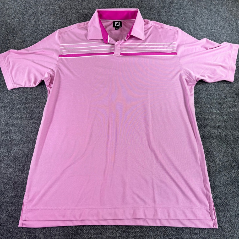 FootJoy Golf Polo Mens XL Pink Striped Performance Short Sleeve Moisture Wicking
